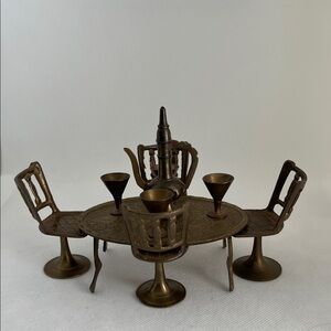 Vintage 10 Pc Brass Dollhouse Table Set